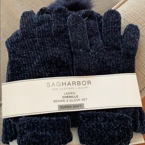 Chenille beanie and glove set